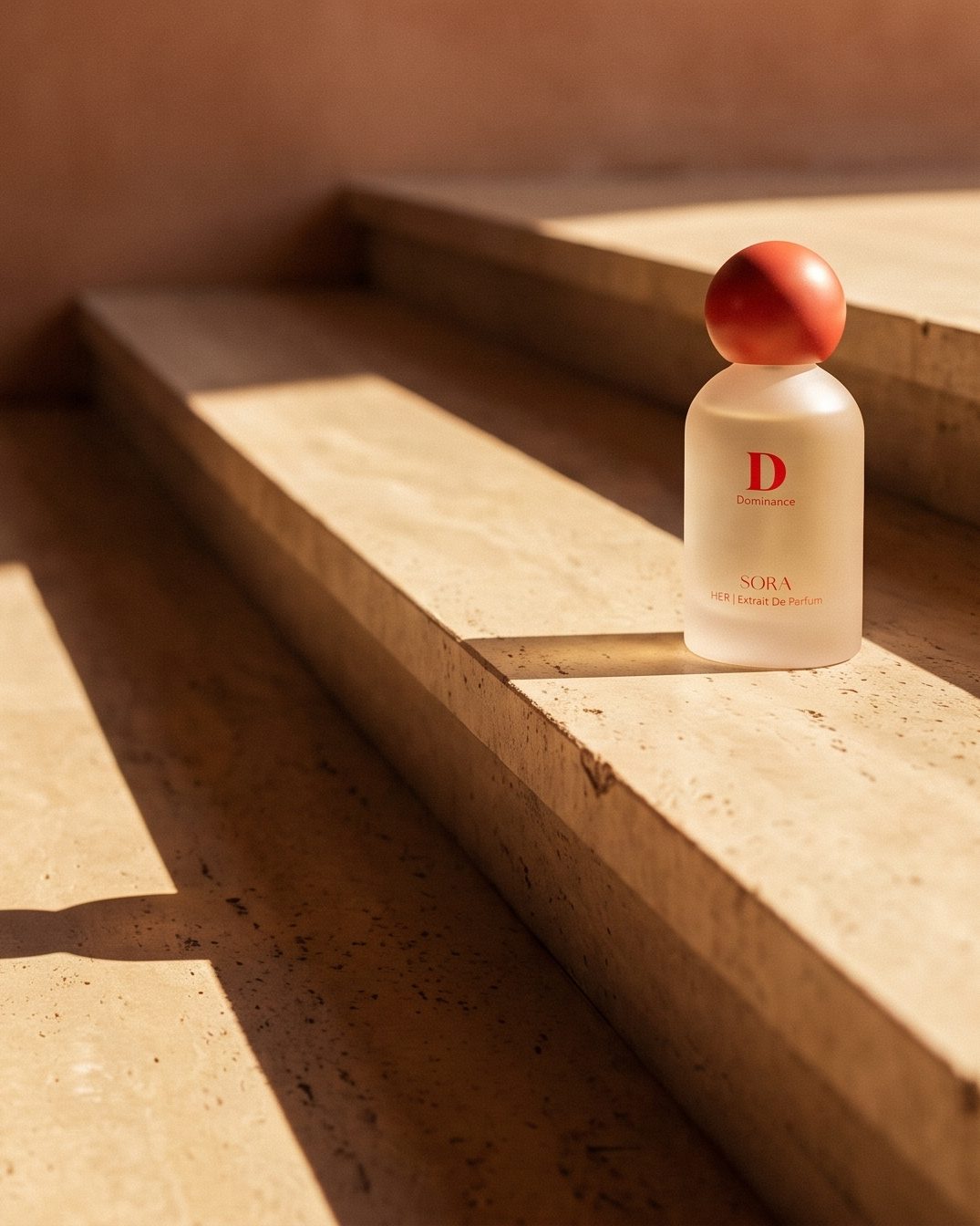 HER Dominance on the top of a flight of sunlit travertine steps.